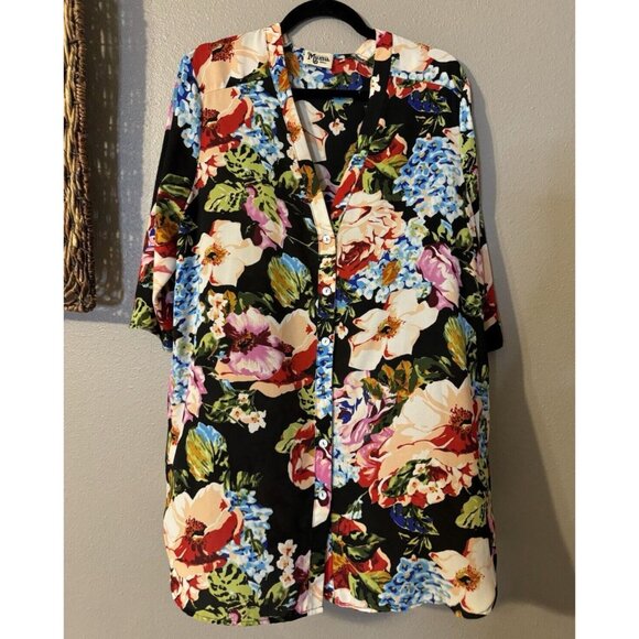 Show Me Your MUMU Kimono Duster Top Cover Up Black Floral Multi Small NEW - Picture 5 of 13
